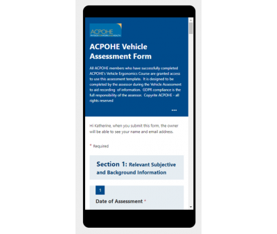 Mobile phone view of Vehicle Ergonomic Assessment form